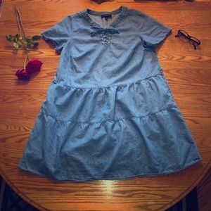 Laced up flowy denim dress 14